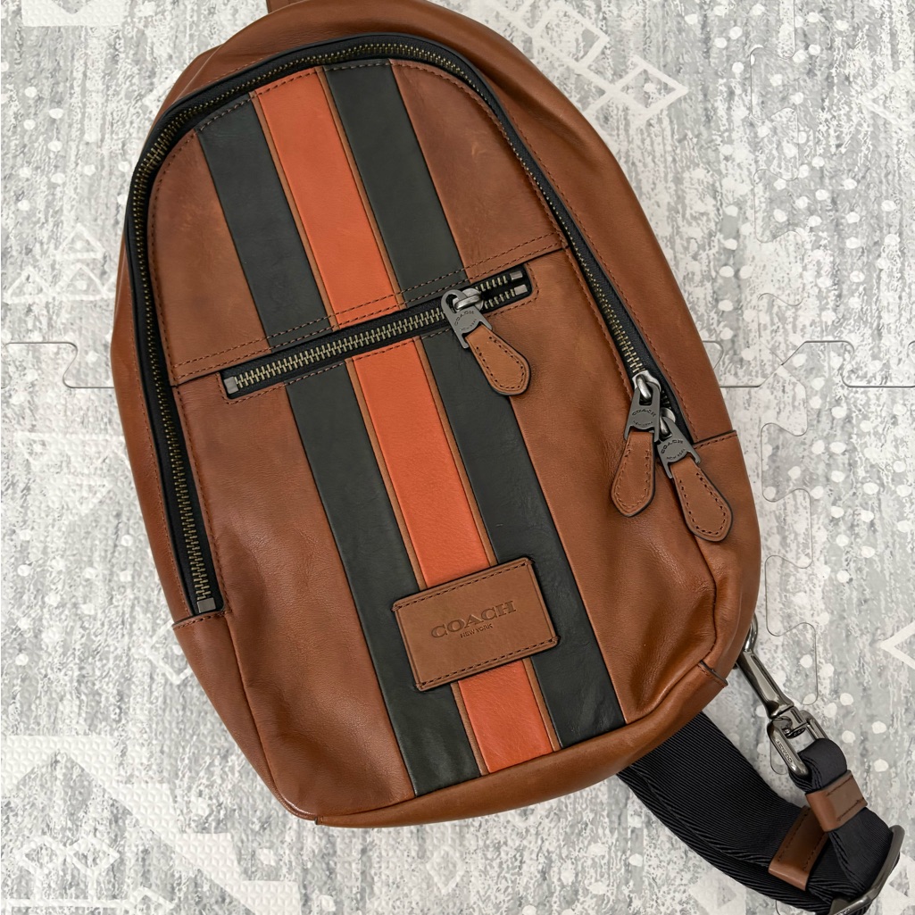 Coach Brown And Black Men's Bag With Orange Stripe